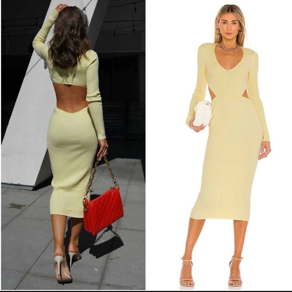 CAMILA COELHO Rosabella Cut-Out Ribbed Midi Dress - Yellow